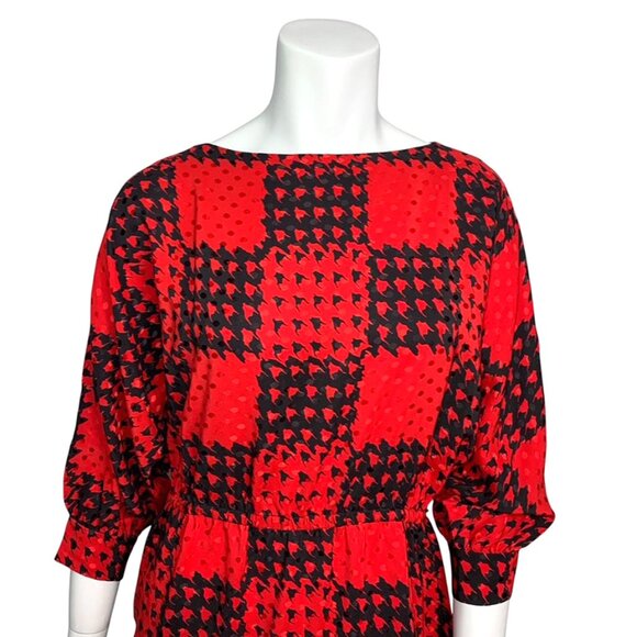 VINTAGE 1980's Albert Capraro Silk Checkered Houndstooth Dress - Picture 5 of 8